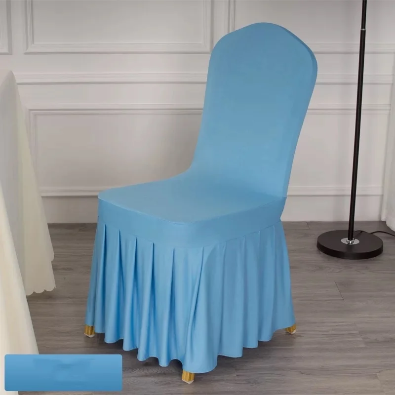 
Custom solid color stretch polyester chair cover skirt OEM 15 color chair cover for wedding and banquet dining chair 