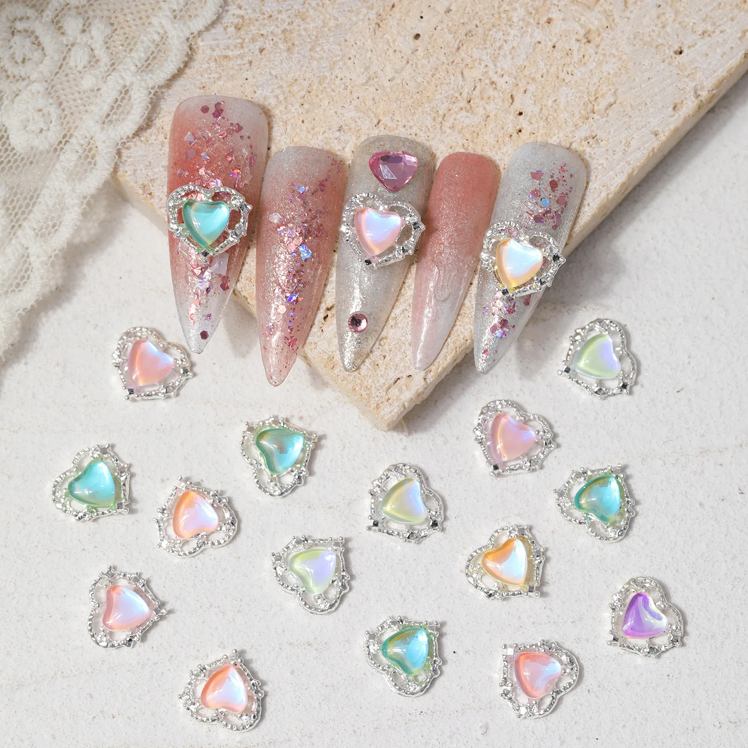 2024 Hot sale nail art heart crystal stone cute nail art diamond nail rhinestones