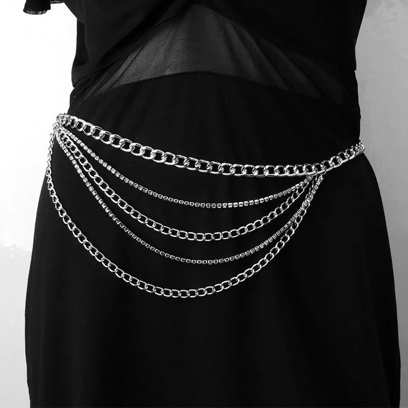 Latest Chain Belt Fashion Women Metal Belts Chains Chunky Luxury Multi Layer Crystal Diamond Waist Chain Belt (TC019)