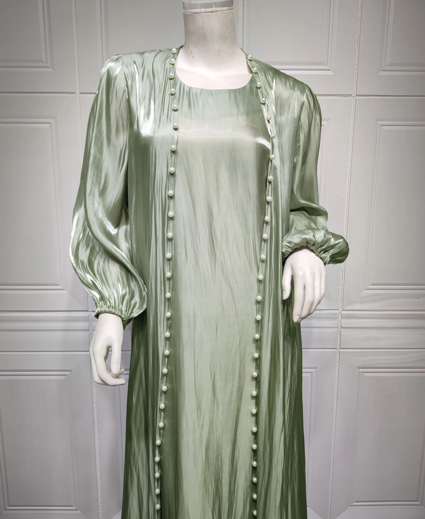 islamic muslim dubai qatar shiny pearl abaya with inner set designs dubai 2 piece abaya sets