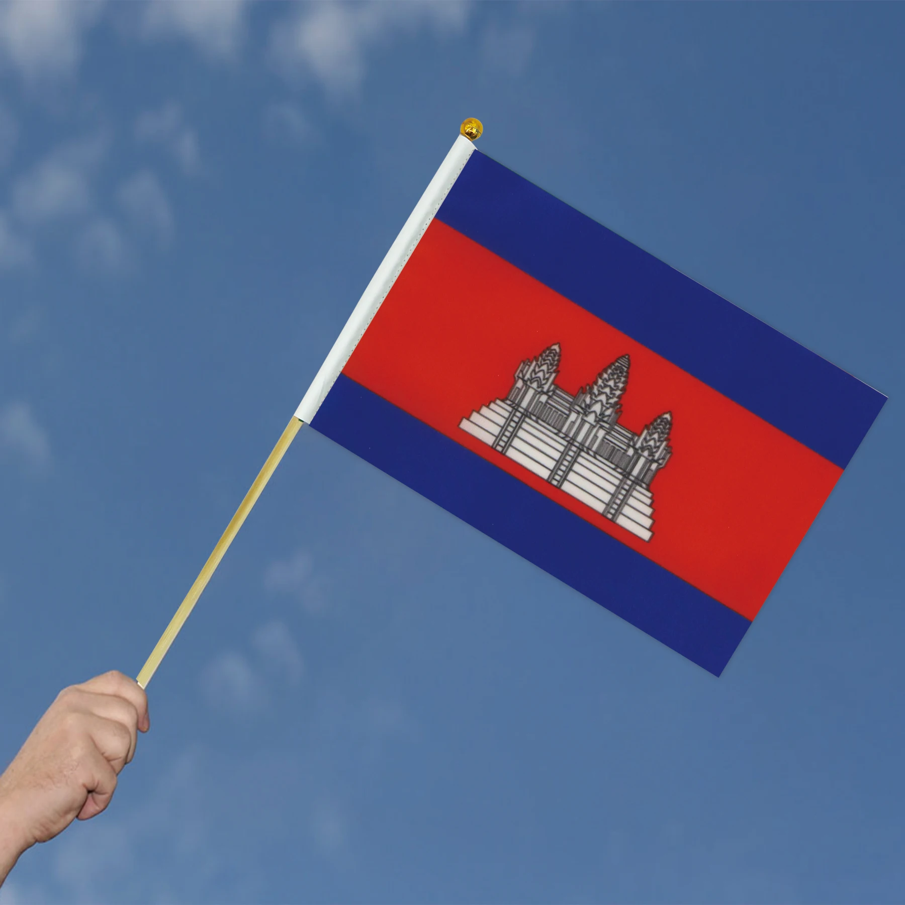 Custom digital printing Cambodia Country Stick Hand Held Flag for Sports
