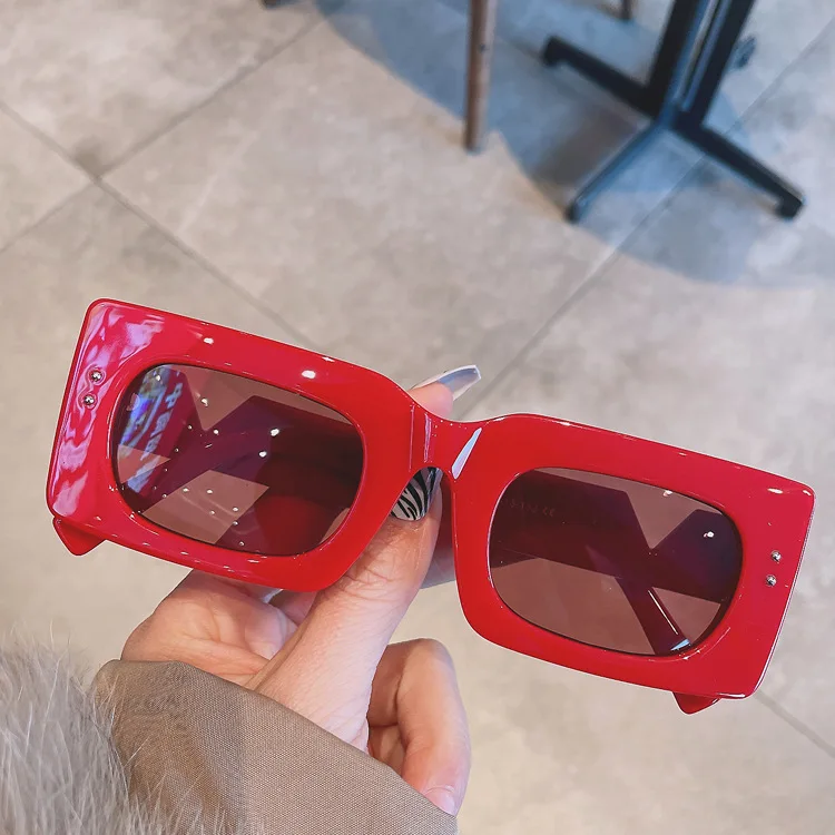 Vintage Small Square Rivet Sunglasses For Women New Luxury Brand Candy Color Orange Red Gradient Sun Glasses Female 2022 Shades