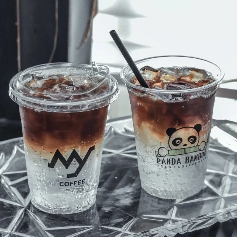 Hot sale PET plastic cup coffee bubble tea disposable plastic cup takeaway cups with lids
