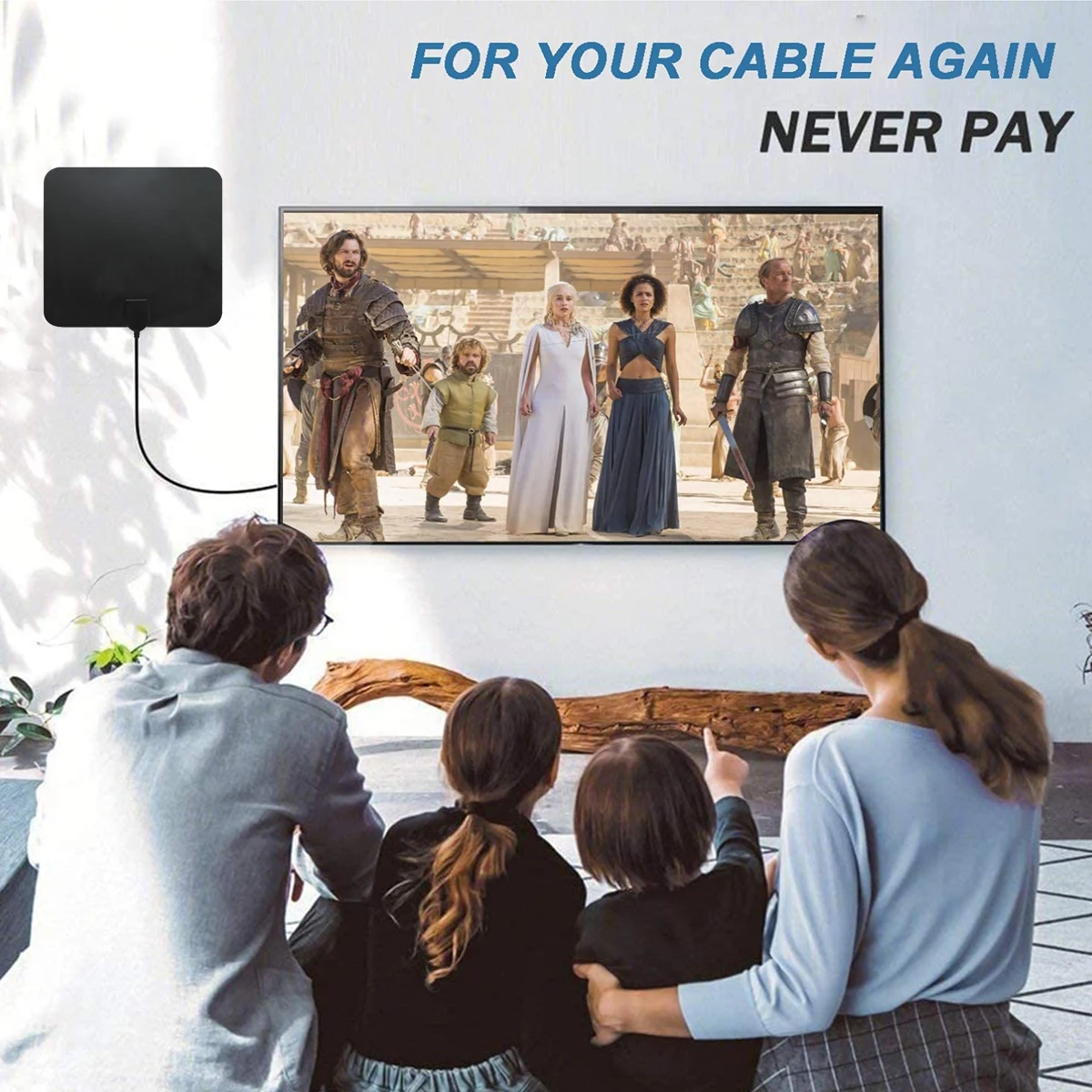 Flat Thin High Gain 50 miles Indoor VHF UHF Amplifier Digital HDTV TV Antenna