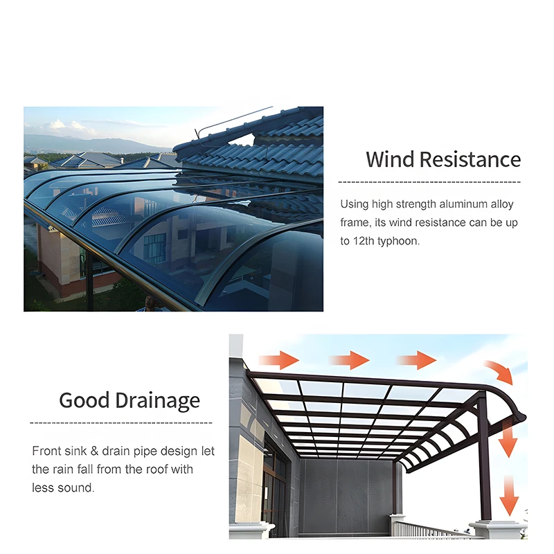 Professional Factory Aluminium Frame Front Window Door Canopy And Polycarbonate Canopy Awning For Sun Protection
