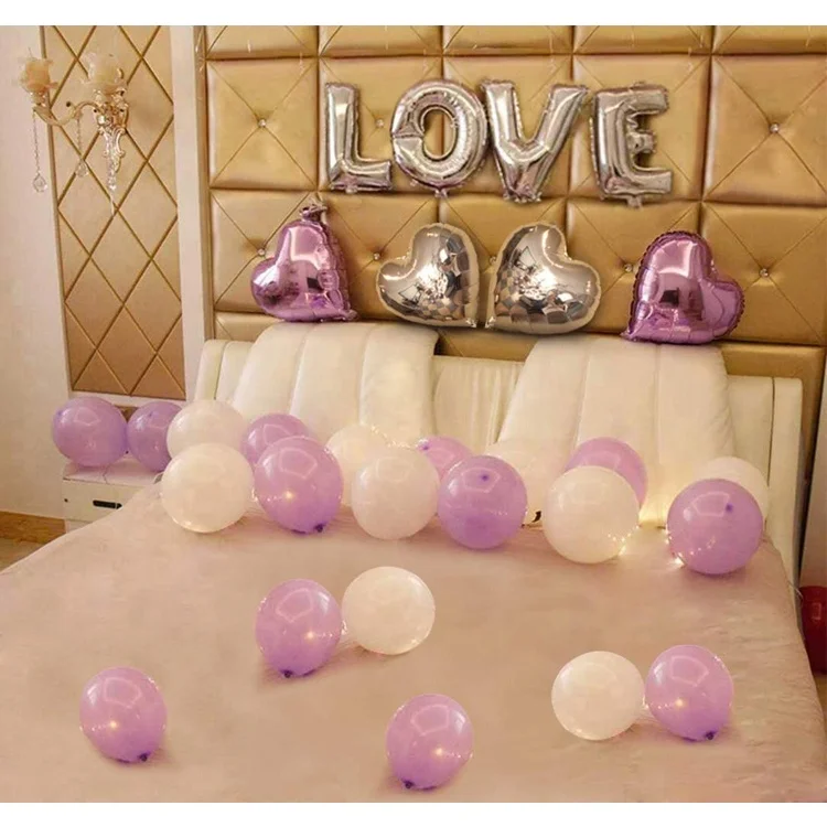 Набор воздушных шаров из фольги фиолетового и серебряного цвета для украшения свадебной вечеринки