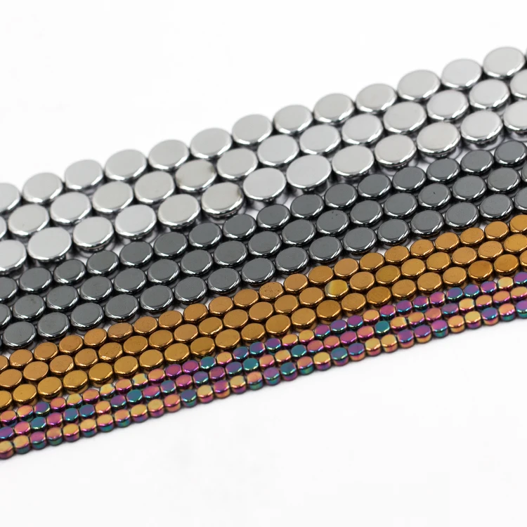 Magnetic hematite beads natural hematite stone beads coin shape hematite flat beads for jewelry making