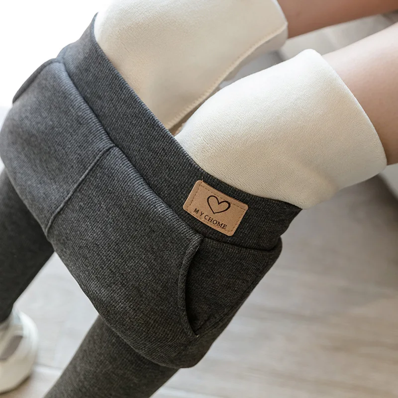 Winter Thick 350/450 g Cashmere Warm Women Pants Fashion Thin Leg High Waist Side Pocket Fleece Fuzzy Warm Women Leggings