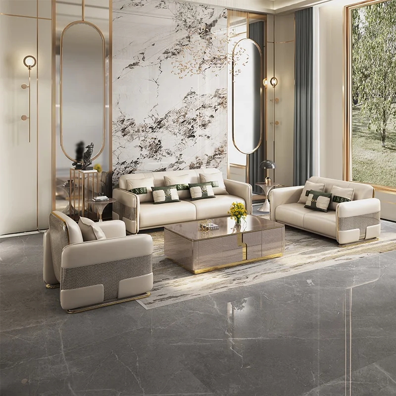 Hot Selling Leather Sofa, Living Room, Italian Lounge Chair, Royal Design, Modern 3-Seater Set, Professional Customize Furniture