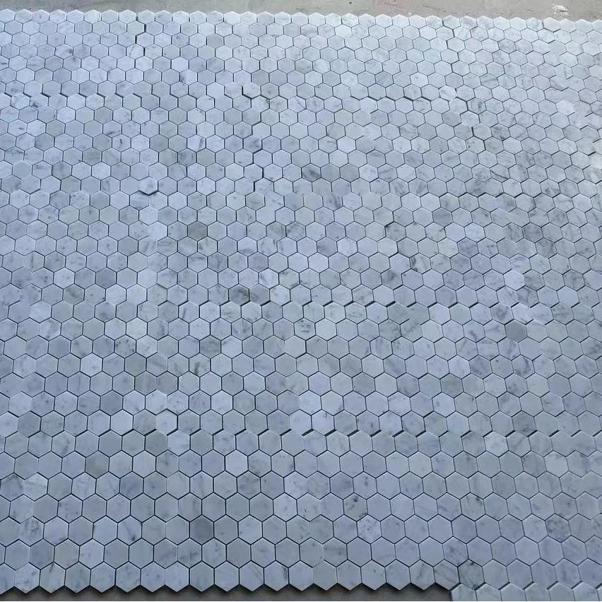 Honed Well received Hexagon Design Italy Carrara White Mosaic Chips 48x48mm for Bathroom Walls