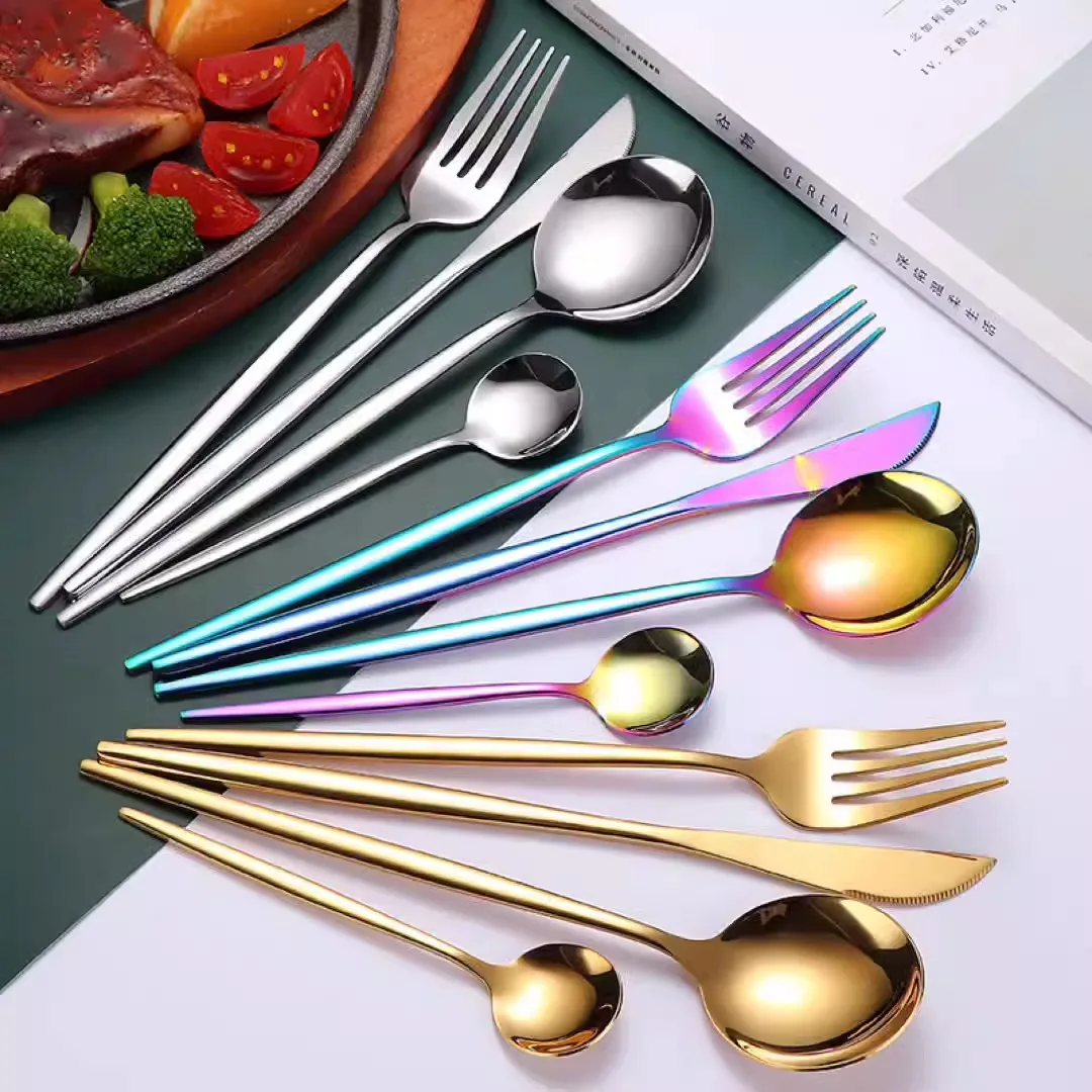 Stainless Steel Light Modern Knife, Fork and Spoon Silverware Price Metal Rose Gold Cutlery Set