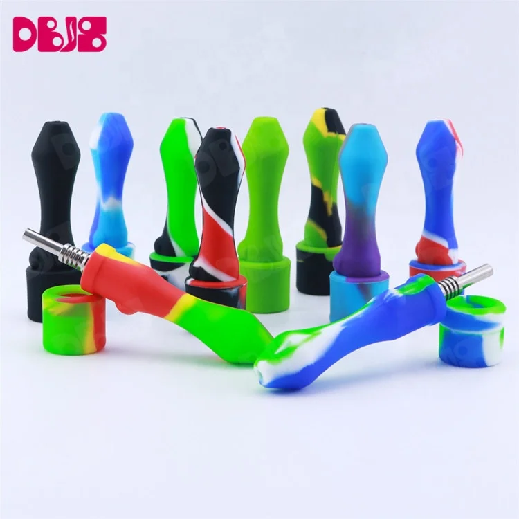 Easy Cleaning  Silicone Smoking Pipe with Titanium nail Dabber Rig Custom Nectar Logo Collector