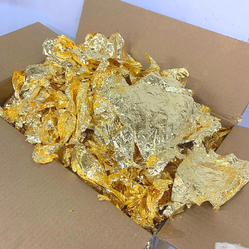 Gold leaf flakes Sheets Color 2.5 large fragment gold leaf copper foil flakes decorating Art Crafts Material Gilding 120 g / CTN