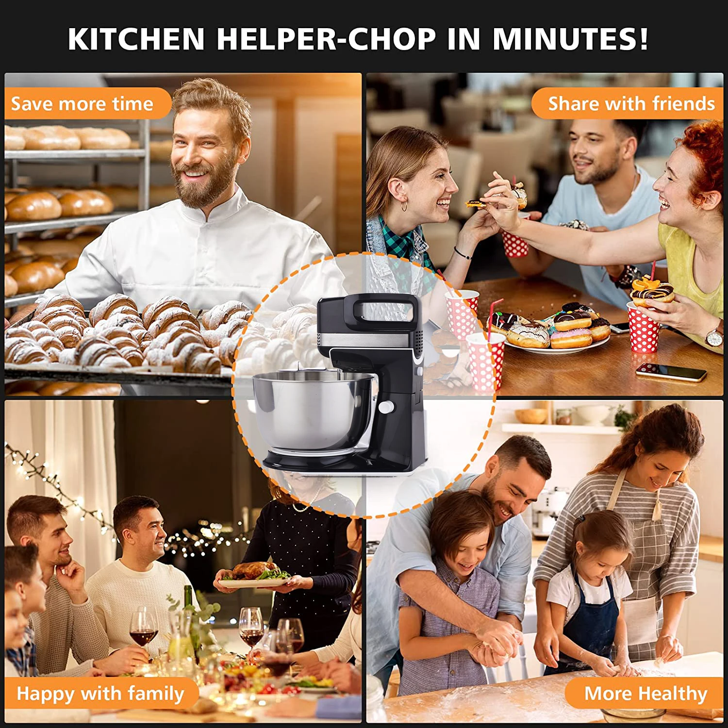 Home Appliances 5 speed+Turbo 400w Plastic Bowl Electric Egg Grinder Bread Dough Stand Mixer