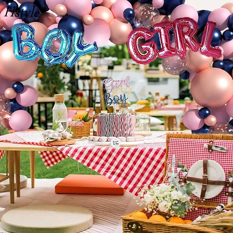 Gender Reveal Party Supplies Rose Gold Navy Blue and Pink Balloon Garland Arch Kit with Confetti Latex Balloons ST194