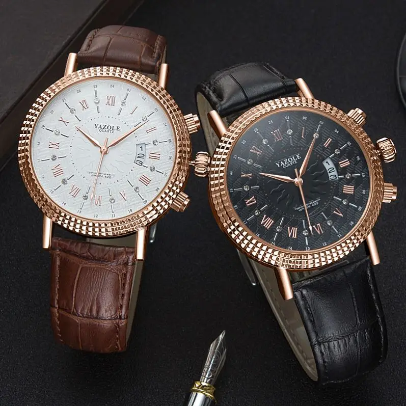 yazole  422 classic China gents quartz watch nice PU leather band Waterproof analog display Ultra thin Casual wristwatch