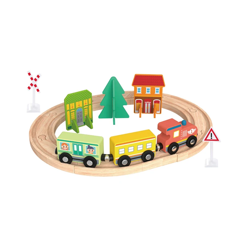 Wooden Train Town Construction Set Children House Railway Track Road Race Car Slot Toys for Kids