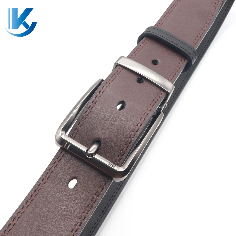 Dress Leather Belt for Man New Design 3.2CM Cognac and Black Reversible Genuine Leather Belts for Men with Rotated Buckle
