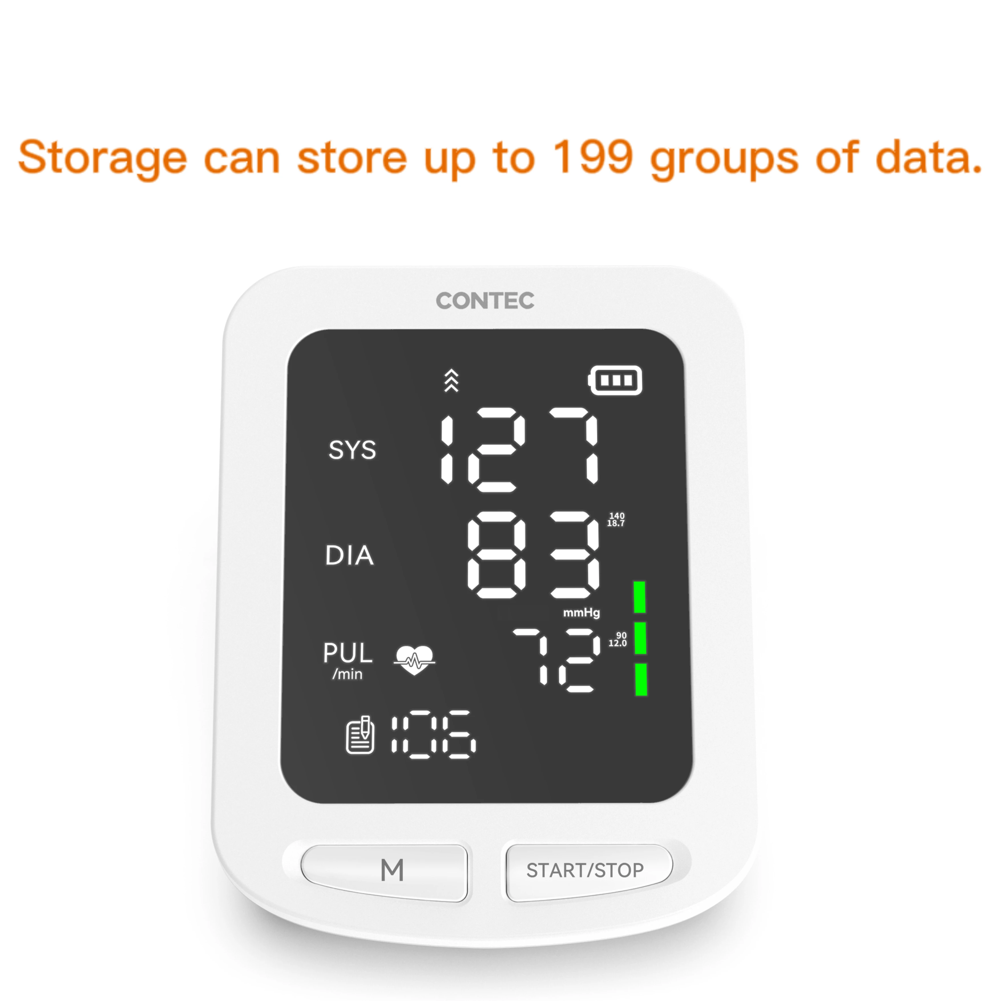 CONTEC LED Big Screen  Blood Pressure Monitor Contec08E  Large-capacity Storage NIBP PR Adult Cuff