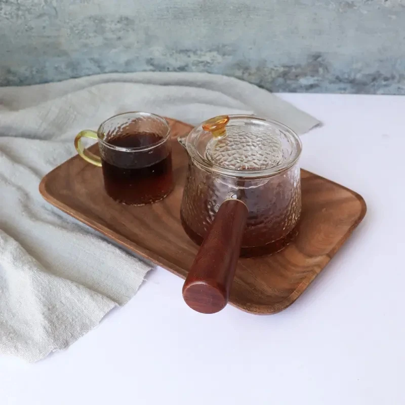 Hot Sale Custom OEM Hand Made Natural Kitchen Long Rectangular Square Acacia Wood Tray