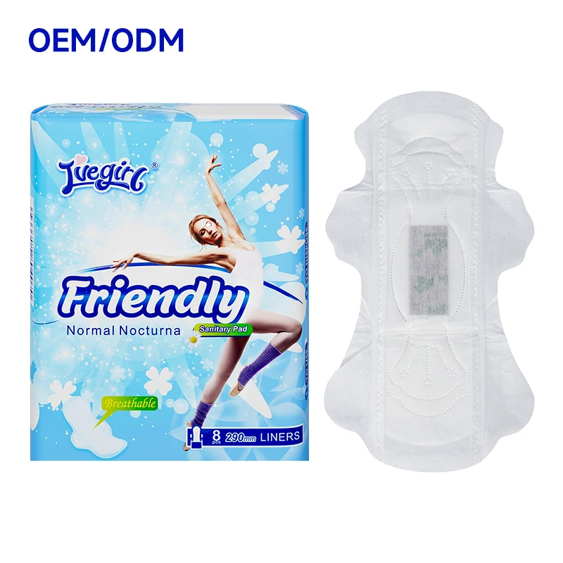 China Factory Stock Eco Friendly Night Use 290mm Daytime 245mm Absorbent Disposable Sanitary Pads with wormwood chips for Ladies