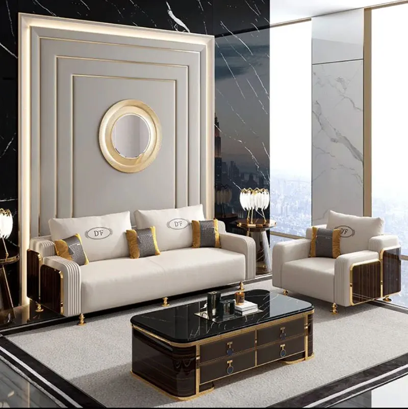 Postmodern Light Luxury Whole Leather Sand Head Layer Leather Combination High-end Luxury Living Room Furniture