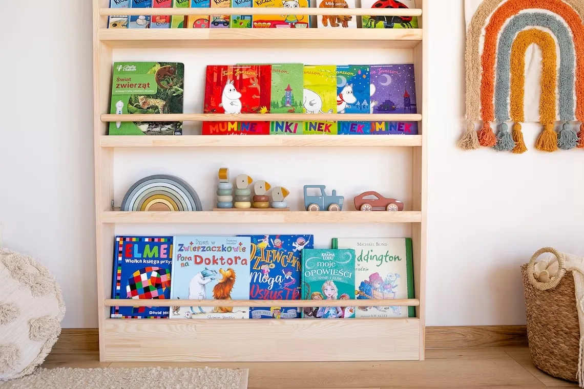 Kindergarten wooden book shelf book storage display stand book holder