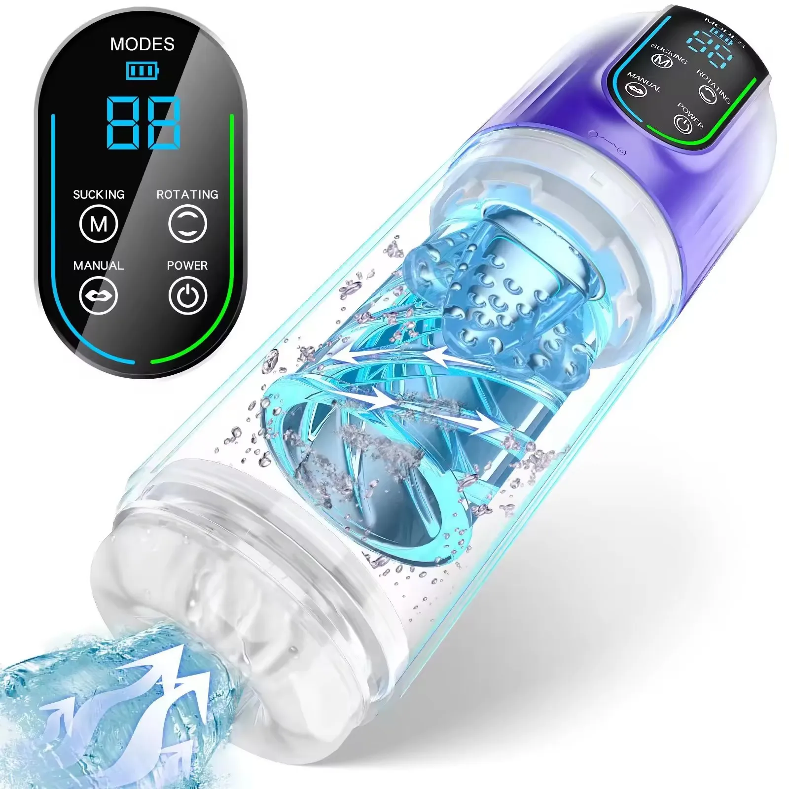 Water Bath Spinning Sucking Licking Aircraft Cup Multi Functional Visible Male Masturbation Cup With Licking Tongue