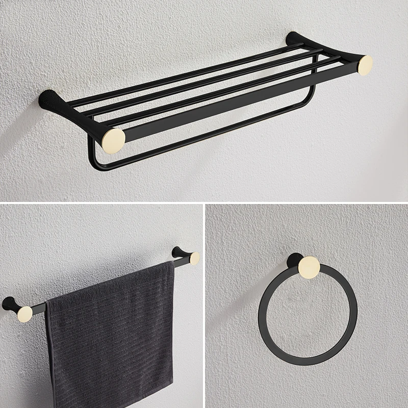
Black gold wall-mounted bathroom accessories brass towel hook 