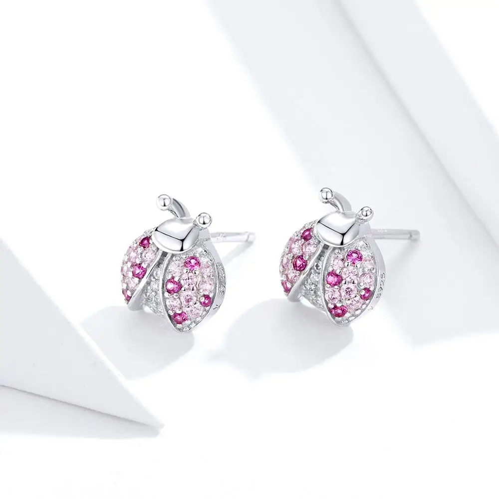 
Dropshipping Newest baby gift set Insect design sterling silver Pink cubic zircoia earrings stud 