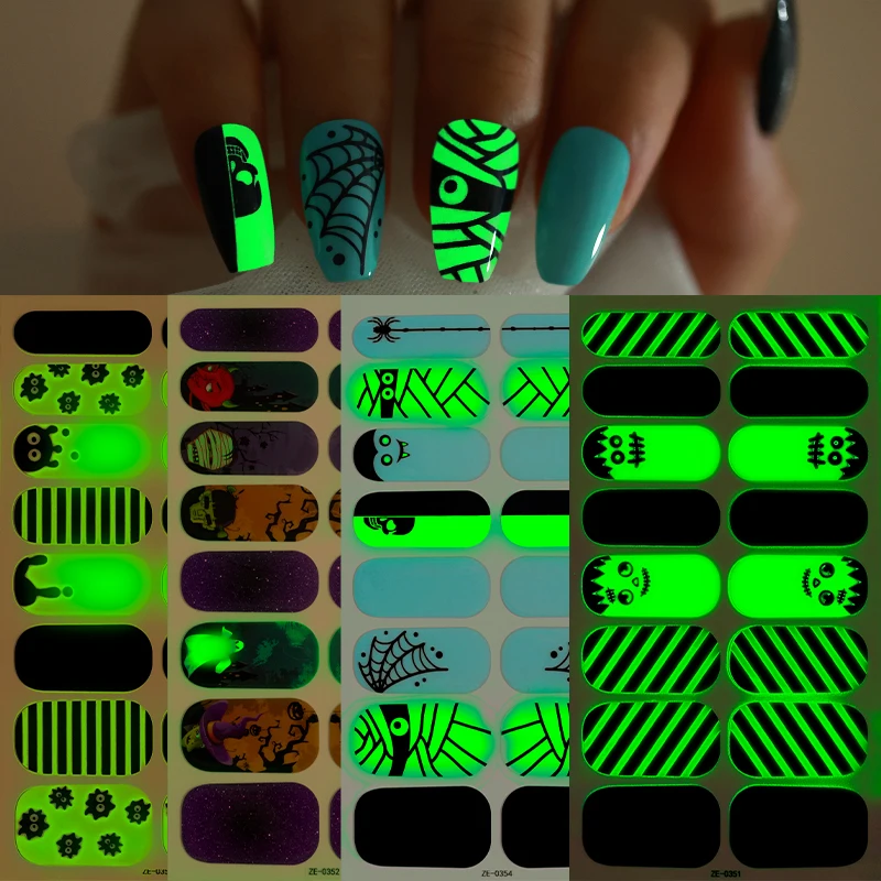 Hot Selling Fashion Nail Wraps Nail Polish Strips Halloween Nail Wraps Glow in Dark