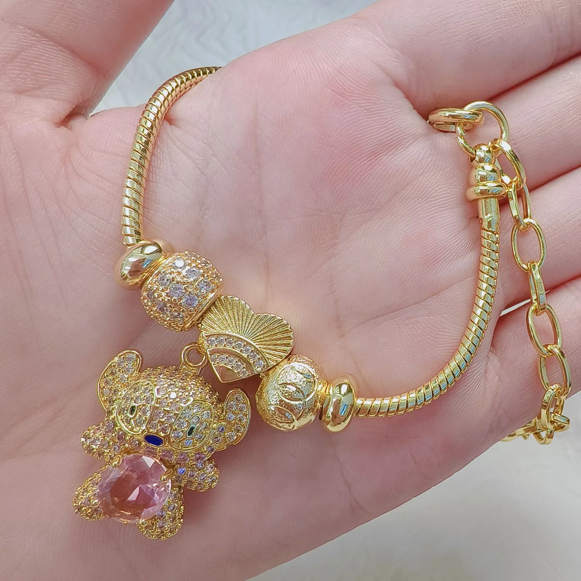 JML customizable 14K gold plated APandora zircon bracelet cartoon fashion accessories beads charm women wholesale laminated gold