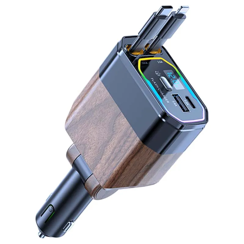 Hot Selling 4-in-1 Retractable 12V/24V C Type USB Port Car Charger Cyberpunk Design Style Efficient Wireless Adapter Made PC