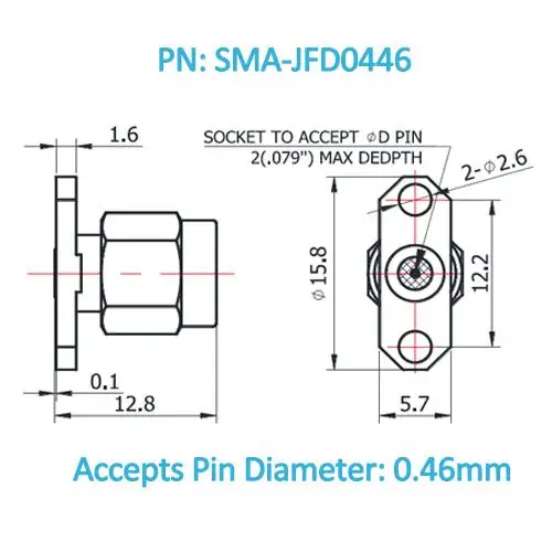 
SMA Male Field Replaceable Connector 2-Hole Flange,12.2mm Hole Spacing, DC-26.5GHz 
