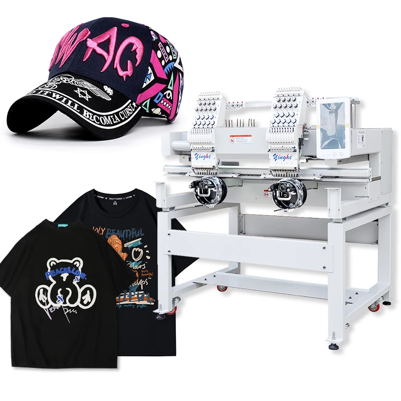 yinghe high quality multi-functional  of 2 heads 9 needles with cap/flat/garment automatic and computerized embroidery machine