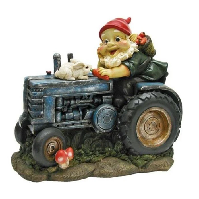Resin Bunny on Board the Tractor Garden Gnome Statue for Sale