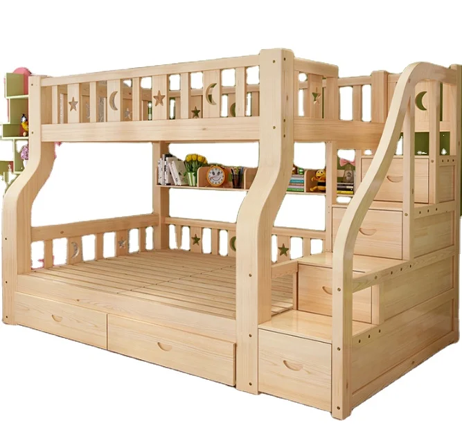 Hot Selling kids bunk beds with stairs wooden children double bunk bed