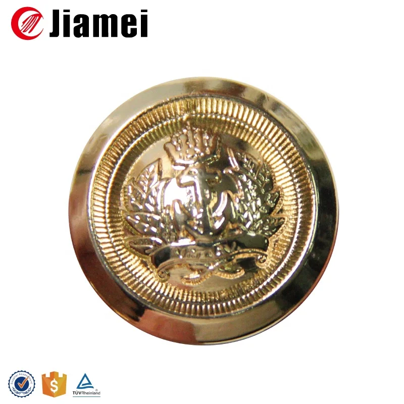 Buttons Embossed Metal Shiny Military Style Custom Gold Silver 1-hole Button Factory Shank Pattern Embossed Brass Round 15 Days