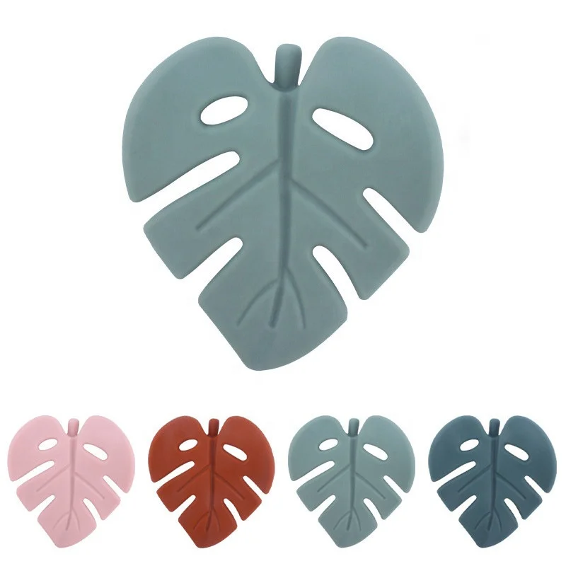 Wholesale Custom Food Grade Monstera Leaf Shape Silicone Teether Toy for Teething Baby Boy and Girl
