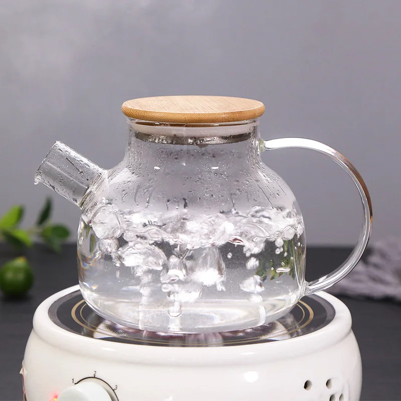 1000ml 1800ml Clear Glass Tea Pot Teapot Pitcher with Removable Filter Spout and Bamboo Lid for Loose Leaf and Blooming Tea