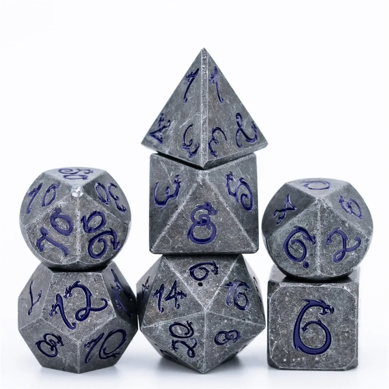Udixi Custom D&D Old Dragon Font Metal 7PCS Polyhedral Dice Sets Dungeons and Dragons dice Metal Dragon