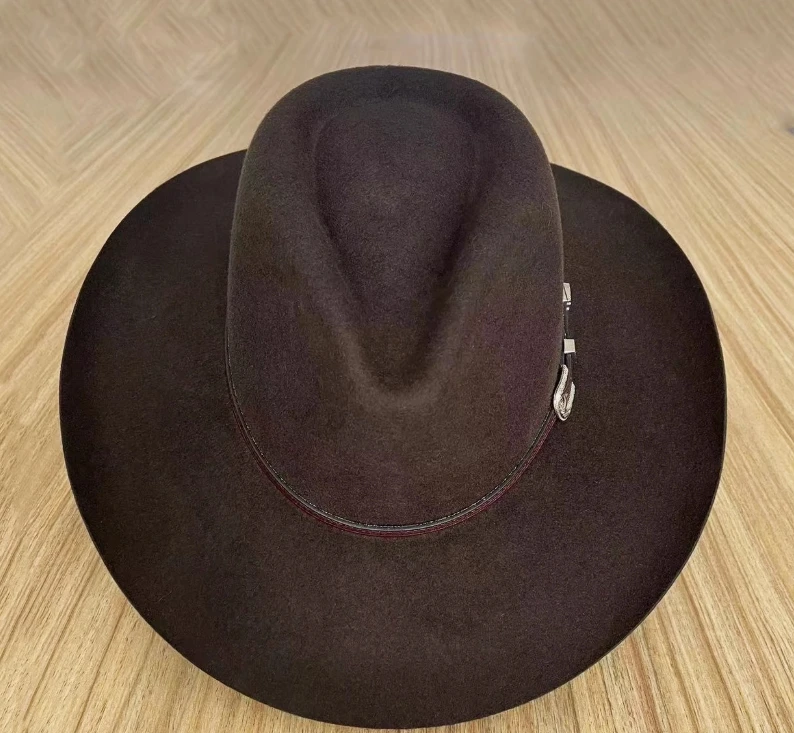 A112002      Wholesale Cowboy Western Fedora Hats 100% Wool  Custom Black Chapeau With Hat Band  Unisex Stuyle