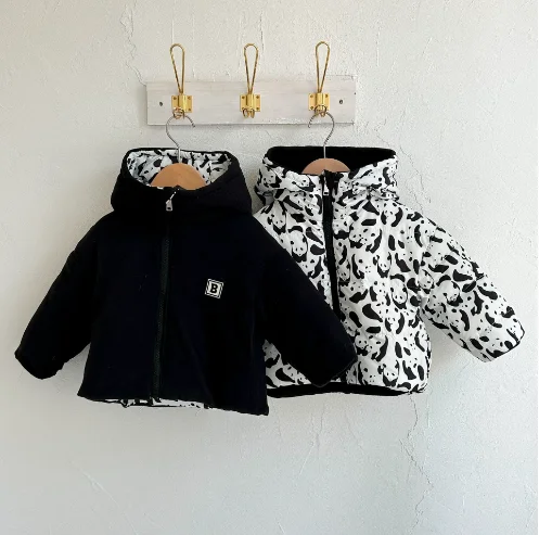 Autumn Winter Korean Version Baby Jacket Girls Double-Sided down Coat White Duck down Short Jacket for Kids