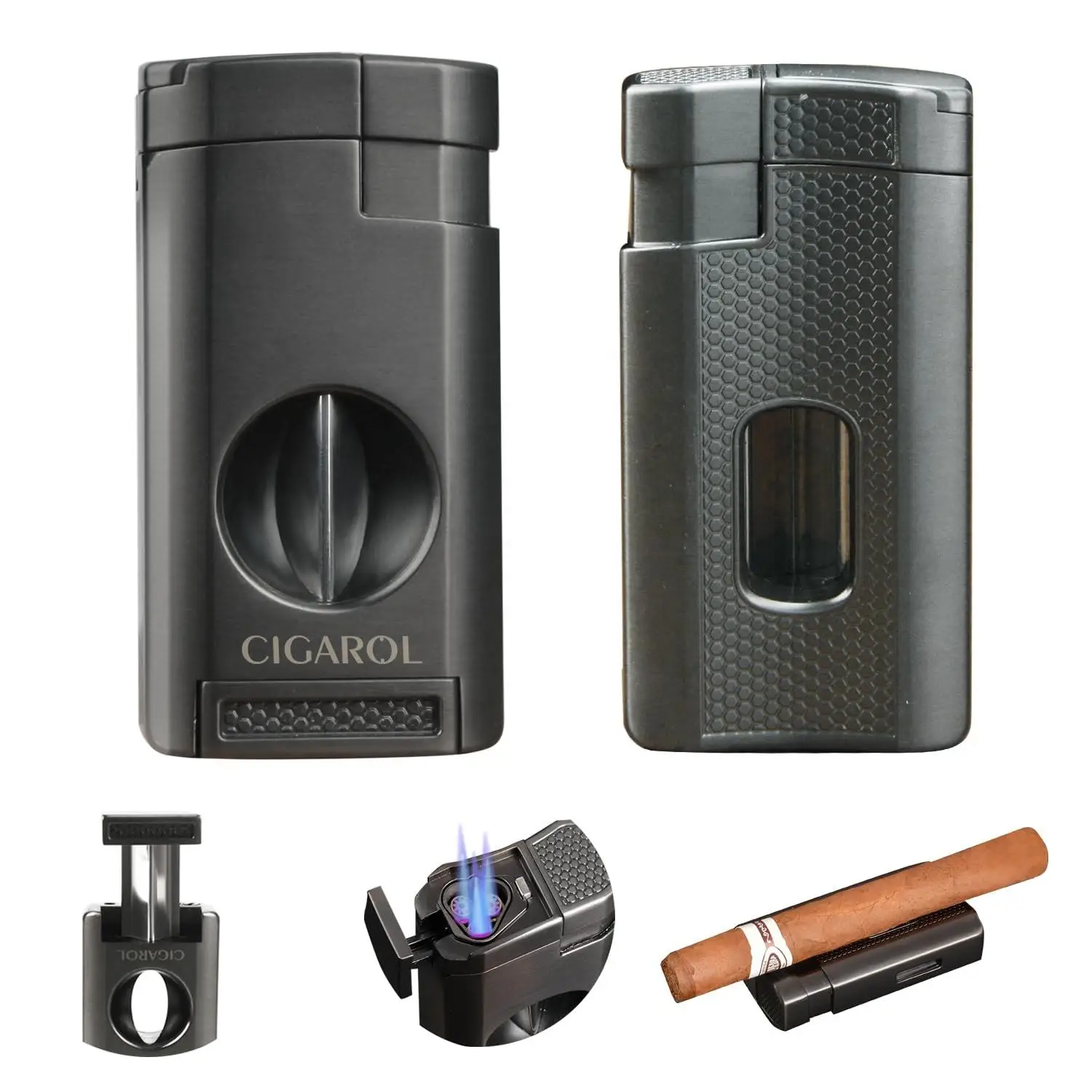 Wholesale High End Luxury Leather Cigar Travel Humidor Case with Lighter Cigar Accessories Set for 6 Cigars Gift for Men