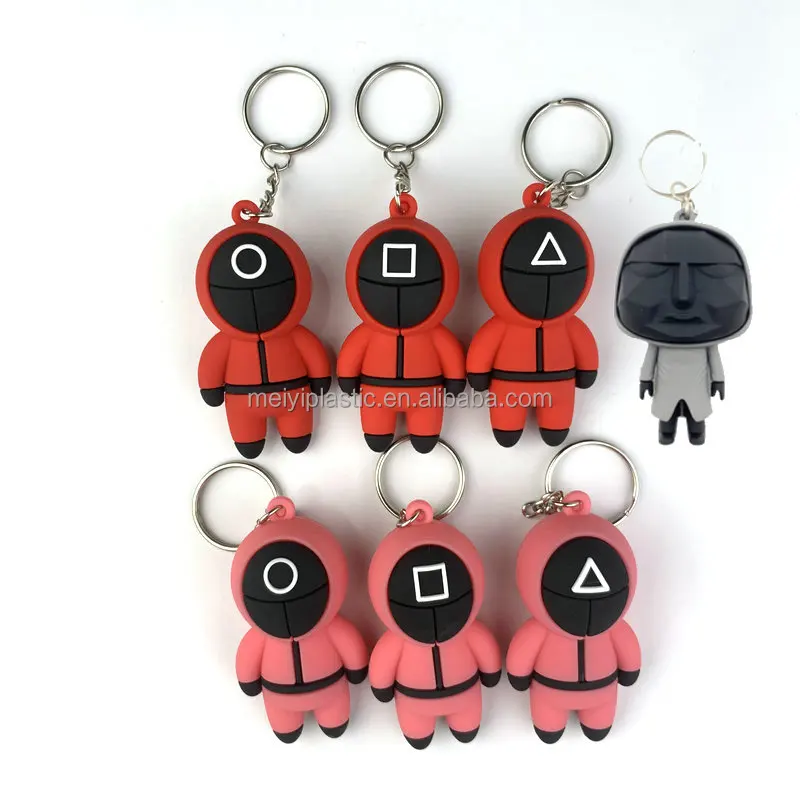 7cm 3D PVC Rubber Red Man Character Keyring Korean TV Squid Game Keychain