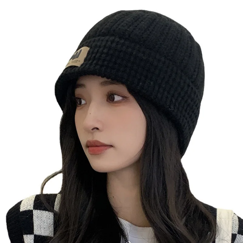 Autumn-Winter Internet Celebrity Bucket Hat Small Cotton Knitted Fisherman Style with Face Protection Ear Pr Cold