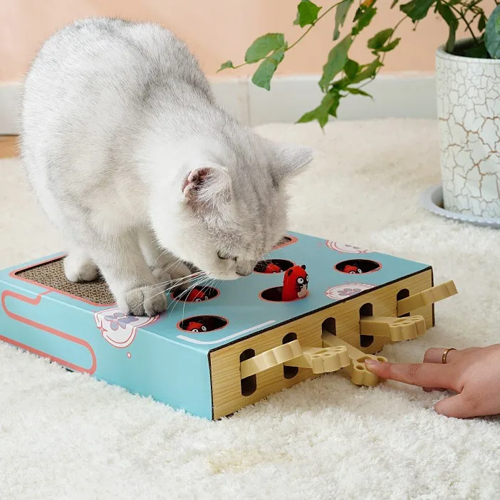 Hot selling 2-in-1 corrugated paper play hunting tour chase mouse cat scratching tour interactive maze play box toy for cats
