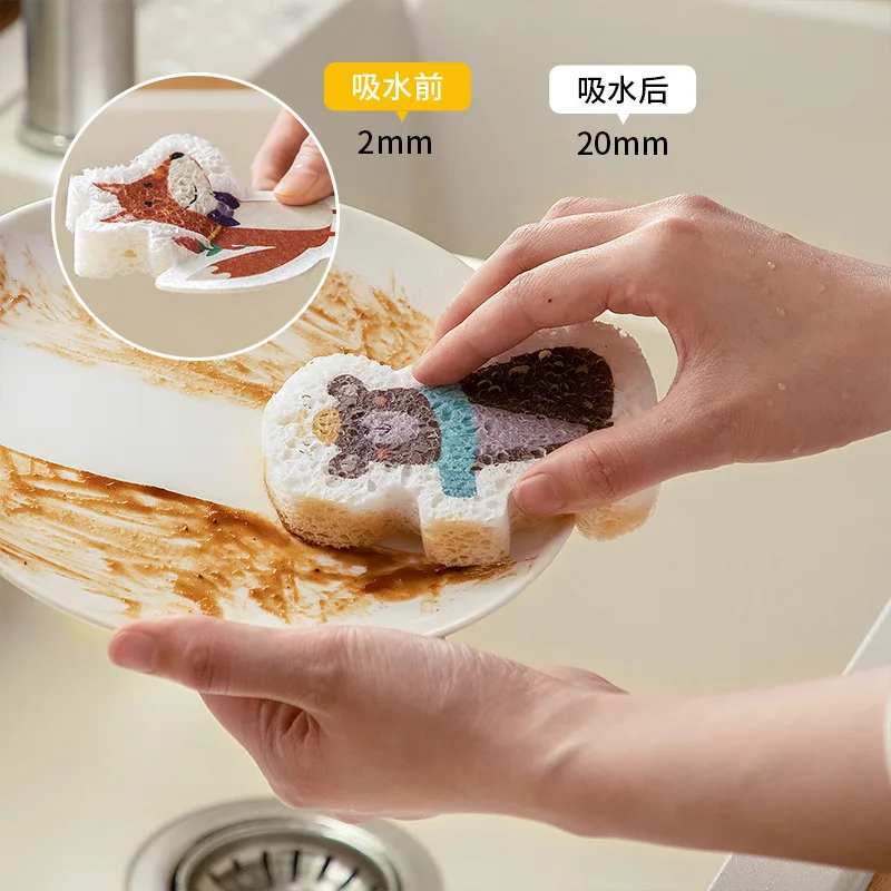 Compressed Wood Pulp Cotton Cartoon Sponge Dishwashing Sponge Absorbent Non-Stick Natural Wood Pulp Sponge Magic