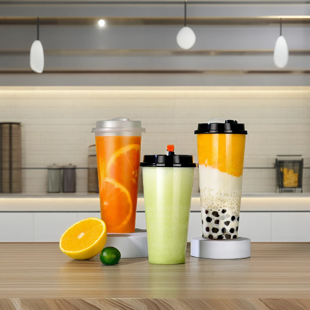 AT PACK Custom Disposable Reusable Bubble Tea Plastic Cups With Lids For Personalization With Logo 16oz 24oz Frosted PP Cups