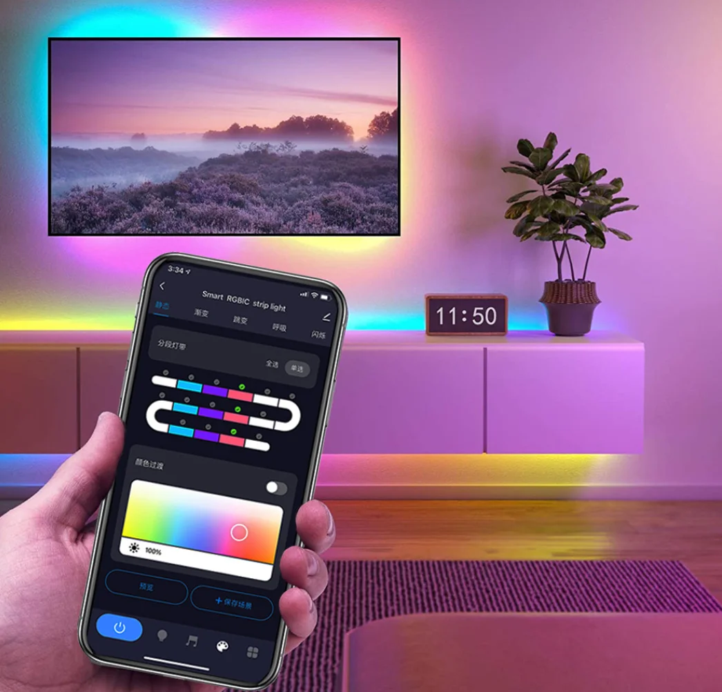 Интеллектуальная Светодиодная лента Tuya Smart Life ws2812b RGBIC Dream полноцветная Гибкая лампа работает с ассистентом и alexa